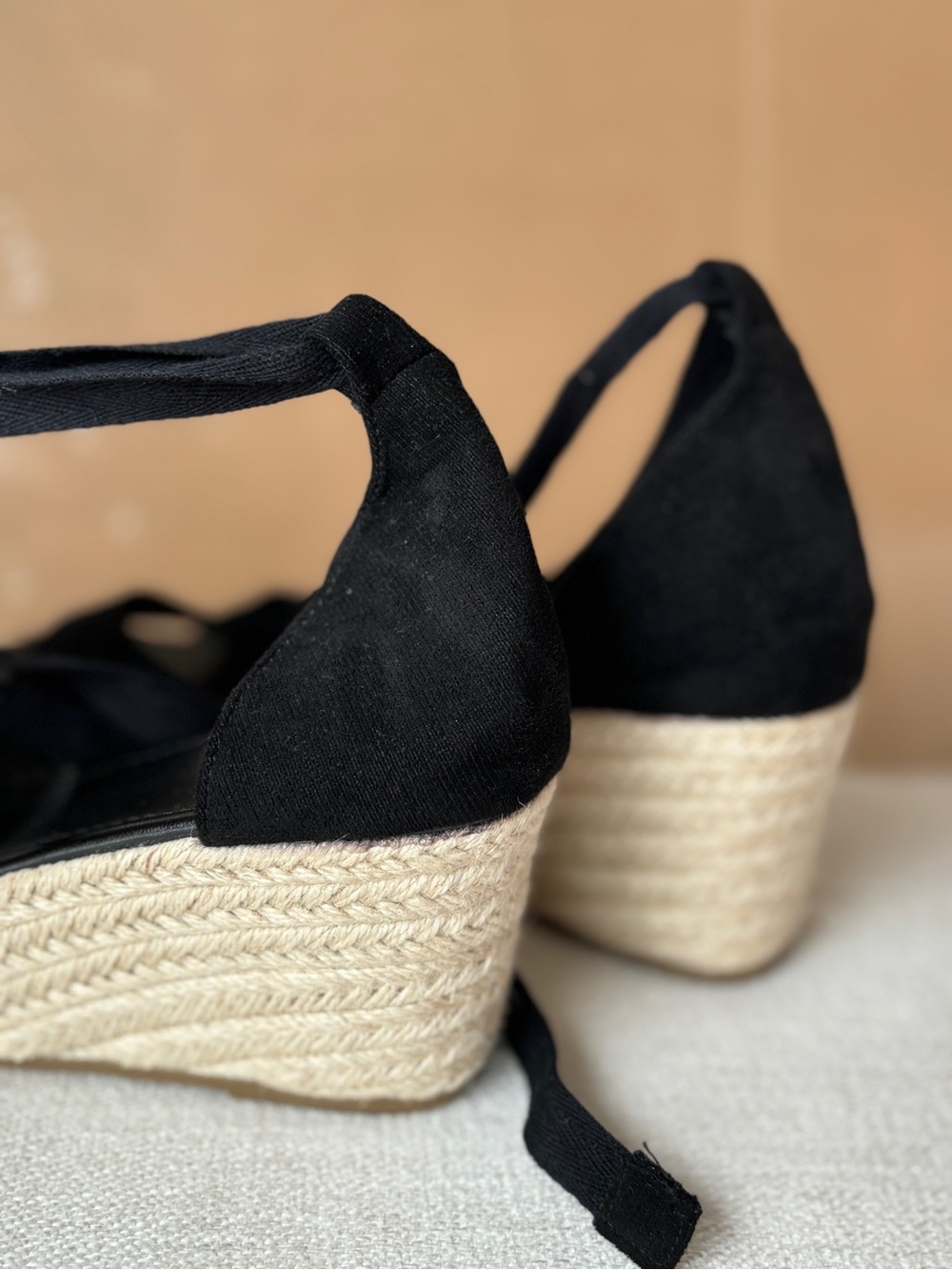 Black Ankle-Tie Espadrille Wedge Sandals Size 43 - Picture 7 of 10